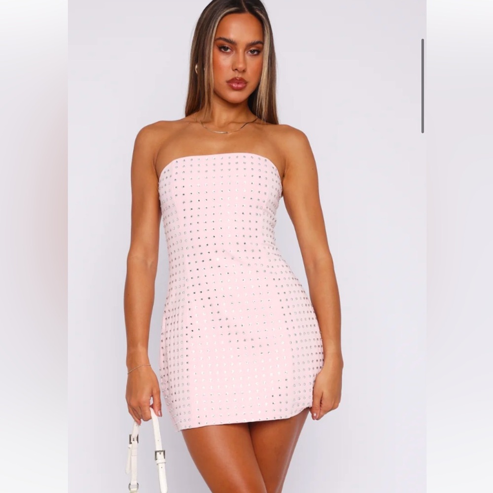 WHITE FOX - SIZE SMALL RADIANT EMBELLISHED MINI DRESS BABY PINK